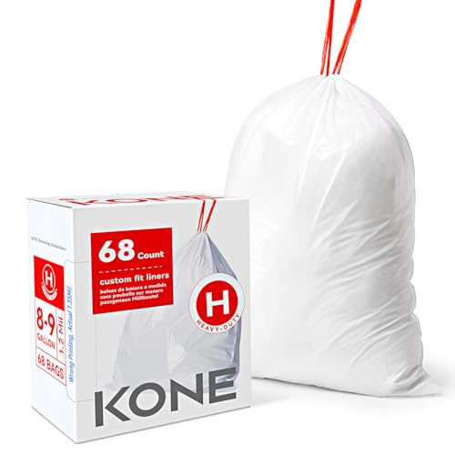 KONE Code H Trash Bags, 68 Count Compatible with Simplehuman Code H, 1.35 Mil Drawstring Garbage Bags,Heavy Duty Trash Can Custom Fit Liners For Kitchen, Bathroom, Home(30-35 Liter / 8-9 Gallon）