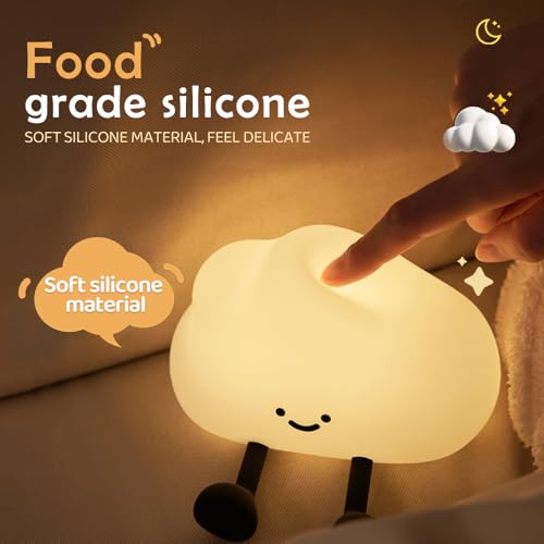 Cute Cloud Night Light Silicone Nursery USB Rechargeable Christmas Sleeping Bedside Lamp Touch Sensor Nightlights for Bedroom - Image 6