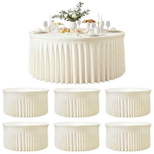 Torrowsrort 6 Pack Ivory Round Spandex Tablecloths, 5FT/60In Stretchy Table