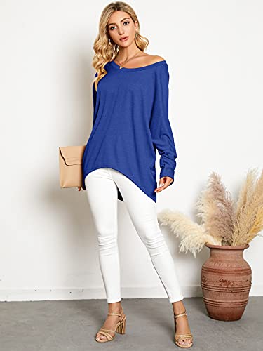 Image of ZANZEA Women's Off The Shoulder Batwing Tops Casual Loose Oversized Tshirts Long Sleeve Fall Pullover Sweater Tops