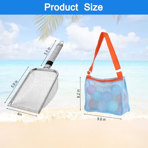STAFANIE Beach Mesh Shovel & Sifter with Bag - Stainless Steel Sand Filter Scooper for Shark Tooth, Shell & Fossil Hunting, Beachcombing Tool with Mesh Collection Bag