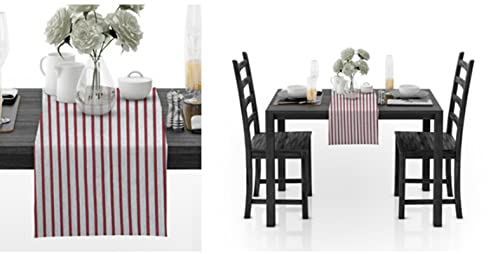 Chemin de table petit rectangle coton rouge 30x320cm motif rayé décoration table - 4