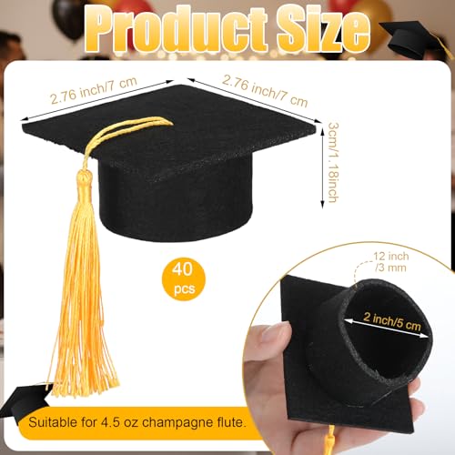 Newtay 40 Pcs Mini Graduation Caps 2026 Graduation Party Graduations Cap Champagne Flutes Covers with Yellow Tassels Grad Wine Bottle Toppers Covers Goblet Grad Cap 2'' Champagne Flutes Not Included by Newtay - Used condition - Image 2