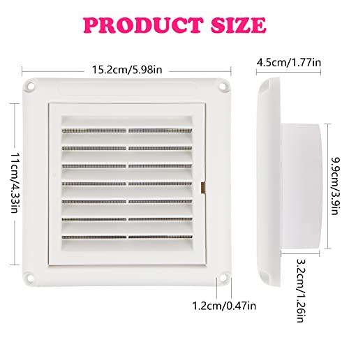 CABAX 4\" Louvered Vent Cover for Outside Dryer Exhaust Air Vent Cover with Built-in Window Screen Net, White