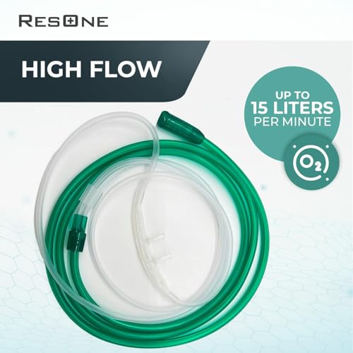 ResOne 2Ft High Flow Adult Oxygen Nasal Cannula 1-Pack - Soft Curved Prongs, Crush-Resistant Tubing - Oxygen Concentrator Supplies - Soft Curved Nose Piece, Standard Size, 15 LPM