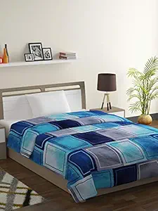Swayam Zinnia-Mercerized 100% Cotton 210 TC,Microfiber Fill 150 GSM -Geometric Pattern-Single Comforter, Grey, Blue