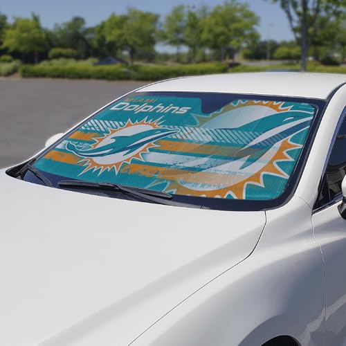 Image of Fanmats NFL Windshield Sun Auto Shade, Sun Shield Sun Visor Accordion tri-fold for Storage 59 inch x 29.5 inch, Colorful Team Design