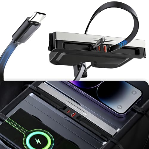 Polwlamks 65W Fast Charging USB Hub for Tesla 2025-2026 Model Y Juniper 2024-2025 Model 3 Highland, 4-in-1 Multi Ports & Retractable Cable, Model Y L Center Console Hidden Charger Hub fits Model 3/Y by Powlamks - Used condition - US$26.98