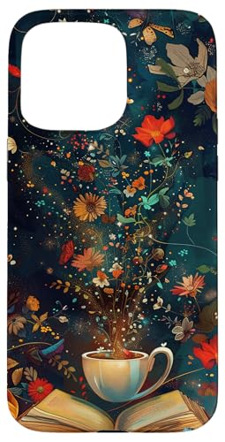 iPhone 15 Pro Max Magical Book Floral Coffee Books Nature Fantasy Case