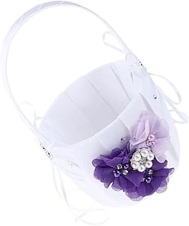 Purple Flower Girl Bride Basket with Cloth and Wire Handle