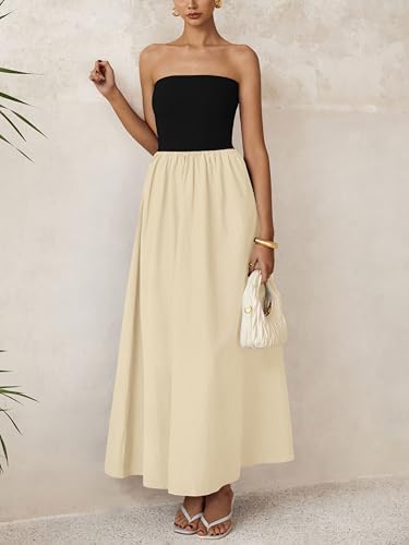 Image of PRETTYGARDEN Women 2026 Summer Elegant Strapless Maxi Dress Tube Top Dress A Line Flowy Long Wedding Party Cocktail Dresses