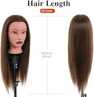 20" Mannequin Head Human Hair,100% Real Hair Mannequin Head,Cosmetology Human Hair Mannequin Doll Head for Hair Styling,Practice Braiding Styling Head with Table Clamp Suitable for Hair Extensions