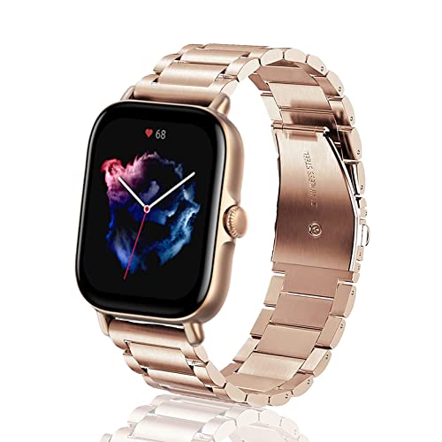 ToVioc Strap Compatible with Amazfit GTS 3/ GTS 2e/ GTS 2 Mini/GTS 2/ GTS/GTR 42mm, Adjustable and Stainless Steel Replacement Bracelet for Huawei Watch GT 3 42mm/ GT 2 42mm - Rose Gold