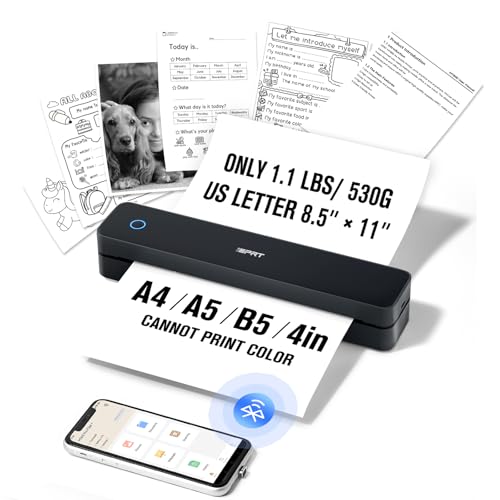 iDPRT Portable Thermal Printer, 203 DPI, 8.5 x 11 inch, Wireless Bluetooth for Travel and Vehicle, Inkless Mobile Printing