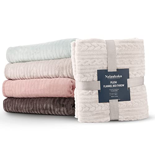 Nelaukoko Fleece Blanket Fuzzy Plush Throw Blanket 60" x 80", Super Soft Fluffy Lightweight Sofa Blanket Comfy Microfiber Flannel Blankets for Couch, Bed, Air-Conditioned Rooms (Beige)