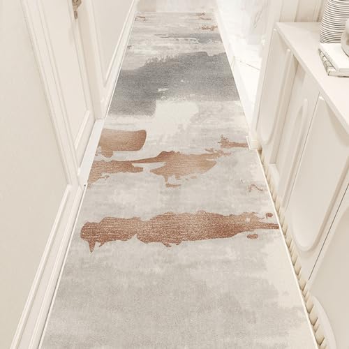 Hallway Runner Rug Non Slip Entryway Rug Runner Modern Runner Rug for Hallway, Soft Non-Pile Home Indoor Floor Mat 21 16 14 12 10 8 6 5 4 3 FT Long Grey Carpet Area Rugs with Ink Painting Pattern, Eas