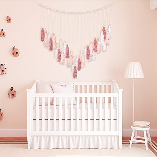 Luxbrand Large Macrame Wall Haning Boho Home Decor, Blush Pink Tassel Wall Decor Bohemian, Bedroom Living Room Girls Room Nursery Dorm Room Decoration #TOP2