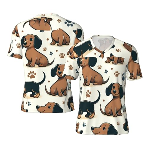 Stylish Athletic Sports Jersey Dachshund-Ball-Paw-Print Men's Rugby Jersey Small Black