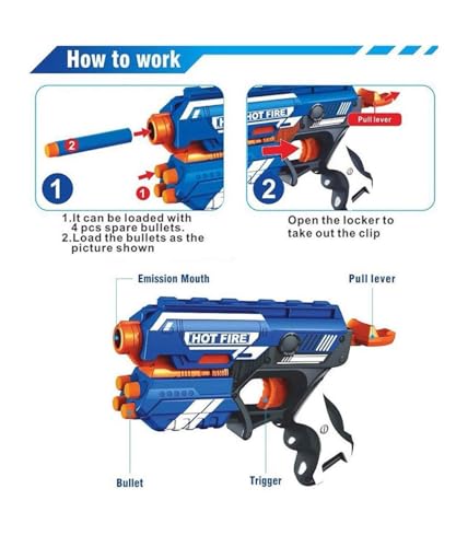 Image of Blaze Blaster Storm Hot Fire Shooting Toy Gun with 10 Soft Foam Bullets Perfect Guns for Boys Kids(HOT FIRE Gun)