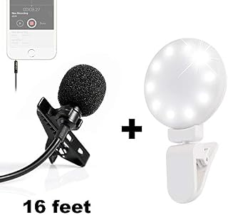 PoP voice 16 Feet Lavalier Lapel Microphone Omnidirectional Condenser Mic with Fill Light