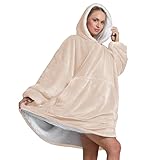 Oversized Wearable Hoodie Blanket Ultra Soft Sherpa Fleece Oodies Reversible Warm & Cozy Giant Hooded Blanket Sweatshirt Large Front Pocket - Gift One Size Fits For All (Solid Color, Beige)