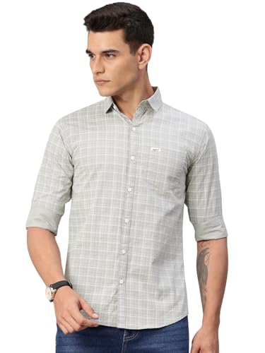 Image of Majestic Man Comfort Slim Fit Spread Collar Small Checked Cotton Casual Shirt