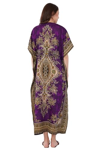 Divine threads -- Women's Kaftan Floral Print/Beach Cover Up/Plus Size V-Neck Loose Kimono Maxi Dress3