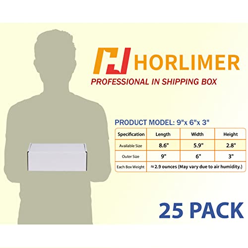 Image of HORLIMER 9x6x3 inches Shipping Boxes Set of 25, White Corrugated Cardboard Box Literature Mailer, 25 Stickers Included