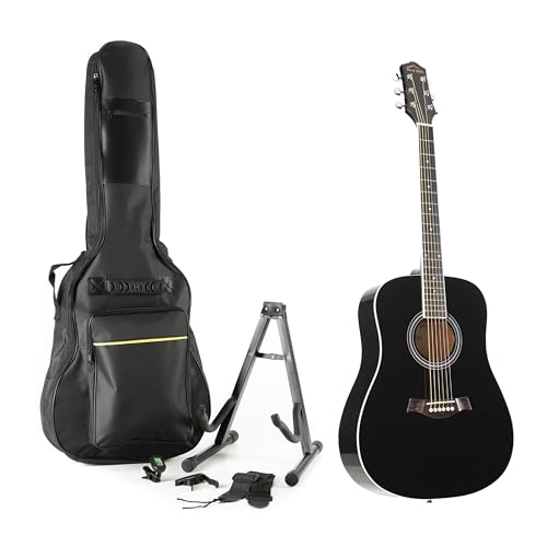 Westerngitarre Red Hill D-1 BK, Dreadnought, Linde & Mahagoni, 6 Saiten, Hochglanz, inkl. Gitarren-Accessoires, Ideal für Einsteiger & Fortgeschrittene