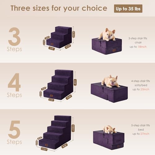 Image of EHEYCIGA Dog Stairs for High Bed 22.5 inch H, 5-Step Dog Steps for Bed, Pet Steps for Small Dogs and Cats, Non-Slip Balanced Pet Ramp Indoor, Purple