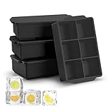 Nax Caki Large Ice Cube Tray with Lid Pack of 4, Silicone Square Big Ice Cube Maker Mold with Lid fo