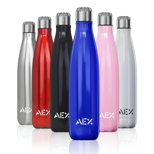 AEX Stainless Steel Vacuum Flask | Double Walled Insulated Bottle | 1000ml Blue Glossy | Reusable Hot & Cold Drink Water Bottle