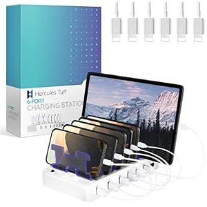 Fast Charging Station for Multiple Devices, 6-Port USB Charging Dock White | Smart IC Technology for Safe Charging, Organized storage, Works with Apple iPhone 14 and earlier & iPads, for home, office