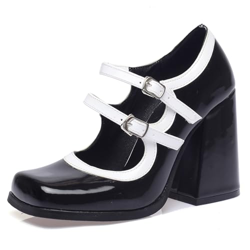 Chaussures Mary Jane femme à talon haut bout carré Lizoleor avec sangle