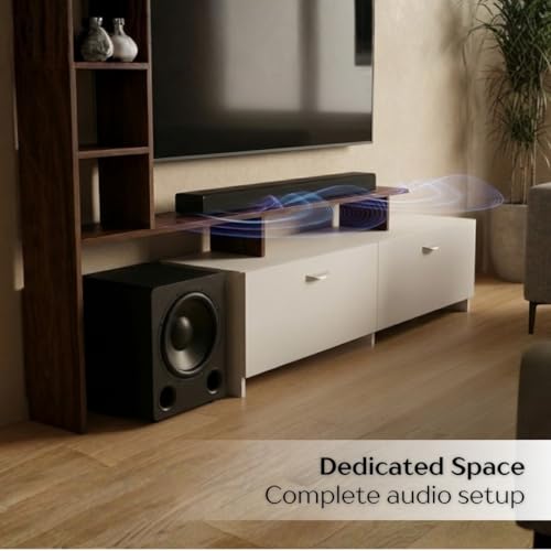 Image of BLUEWUD Amy Engineered Wood TV Entertainment Unit Set Top Box Stand /TV Cabinet Panel with Shelves for Books & Decor Display Unit Bed Living Room Upto 65 Inches - DIY (Brown Maple & White)