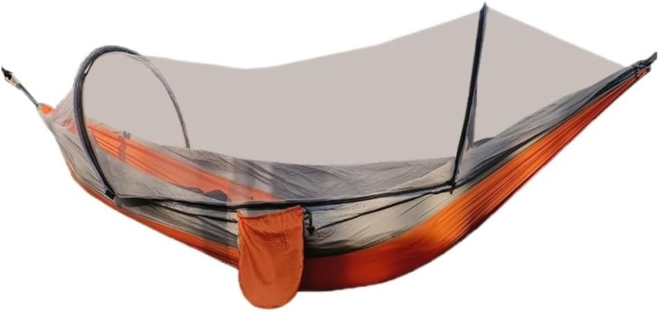 Hammock Double Automatic Quick-Opening Mosquito Net Hammock Outdoor Camping Anti-Rollover Nylon Hammock with Mosquito Net Hammock Outdoor(Orange)