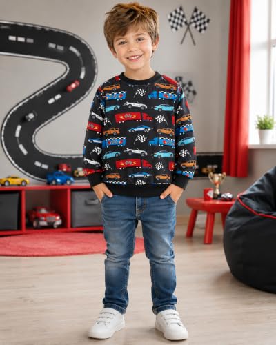 Image of Akyzic Toddler Boys Sweatshirts Cotton Crewneck Truck Shirt Dinosaur Long Sleeve Pullover Tops Tees 2-8T