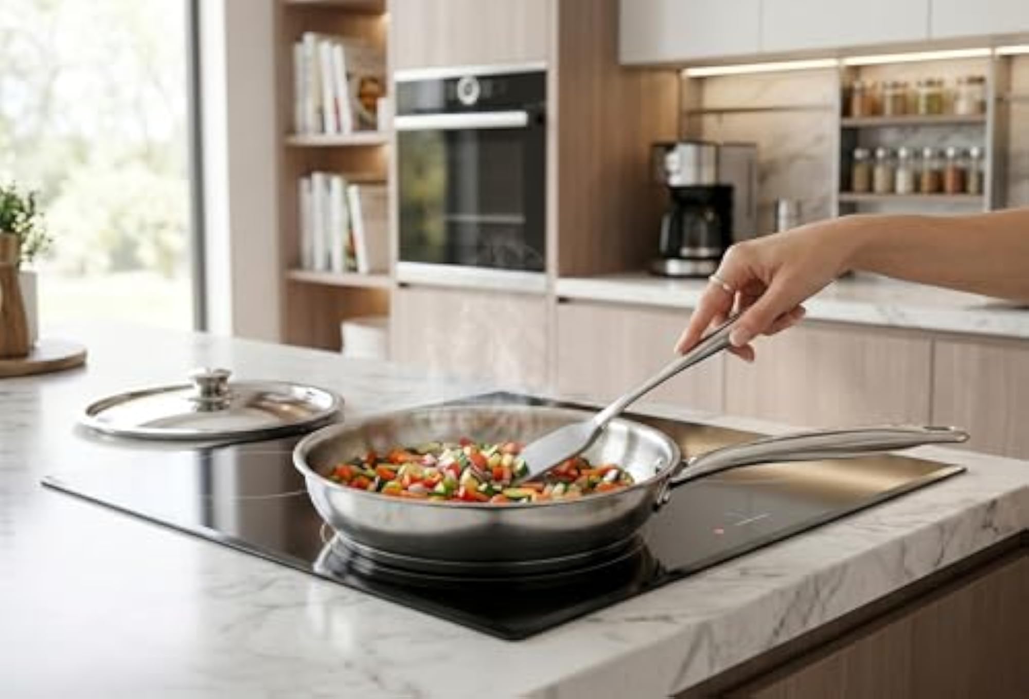 Stainless Steel Induction Frypan with Lid, 20 cm