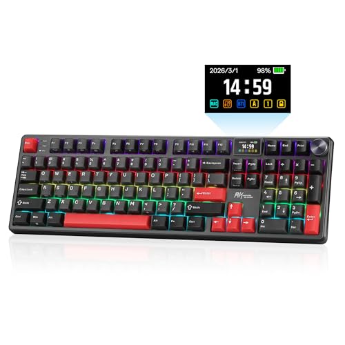 RK ROYAL KLUDGE S104 kabellose mechanische Gaming Tastatur mit Display&Drehregler, Tri-Mode,101Tasten,Full Size&Top-Mount-RGB, BT/2,4GHz/USB-C, 8000mAh-Akku, Web-Treiber, Hot-Swap, US QWERTY
