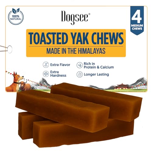 Dogsee Toasted Yak Cheese Himalayan Dog Chews (Medium - 4 Chews) | Extra Long-Lasting | Double Cooked for Extra Smoky Cheese Flavor | Rich in Protein & Calcium | Easy to Digest | for Cleaning Teeth