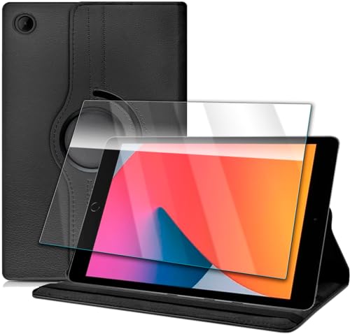 KIT Capa Giratória Preta + Película De Vidro compatível com iPad 8 (Tela 10.2