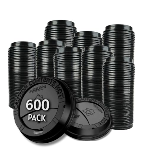 Pack Of 600 Black Disposable Coffee Cup Lids Coffee Cup Lids 10 oz 12 oz 16 oz 20 oz Leak-Proof Plastic Coffee Lids Heat-Resistant & Strong Hot Cup Lids For Coffee Cups For Everyday Convenience