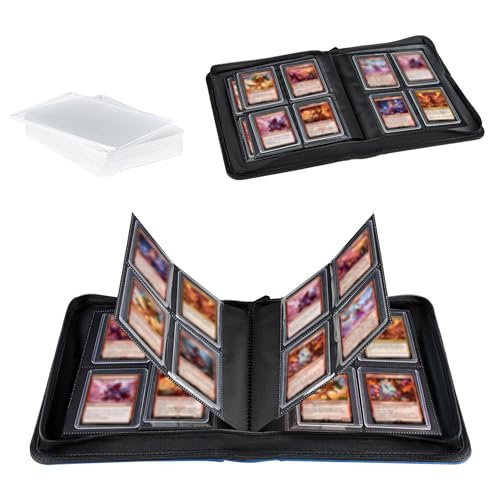 Mcbazel Toploader trading card album for 112 toploaders, 4 compartment toploader binder with 10 toploader cards, trading card binder sleeves for 3"x4" rigid for Magic, YuGi Oh, MTG