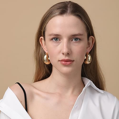Extra Large Big Drop Earrings for Women, Oversized Chunky Gold Hoop Earrings Lightweight Hypoallergenic Gold Plated Earring Fashion Jewelry