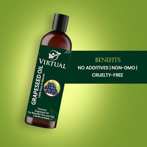 Image of VIRTUAL Organic Grape Seed Oil - 100% Pure, Cold-Pressed, Non-GMO Ideal for Hair Growth, Skin Tightening, Massage, Face Oil,Hair Care, Skin Moisturizer (100 ml)