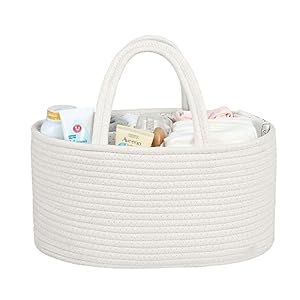 Baby Diaper Caddy Organizer for Girl Boy or Car-Rope Diaper Caddy Basket for Changing Table – Portable Tote caddy bag- Baby Organizer-Baby Shower Gifts Newborn Registry Must Haves White