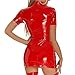 Women Sexy Leather Dress, Wetlook, Short Sleeve, Plus Size XXXL, Shiny Latex Hip Skirt, Red