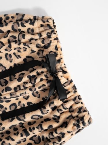 Women Leopard Print Fuzzy Pajama Pants Casual Cozy Drawstring Wide Leg Pants4