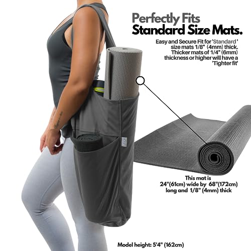 Yogiii Yoga Mat Bag | Original YogiiiTote Yoga Sling Tote w/Large Side Pocket & Zipper Pocket | Fits Most Size Mats (Ash Gray)