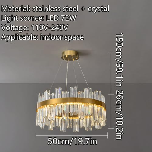 Chandelier en cristal moderne LED 72W suspension dorée salon - 5